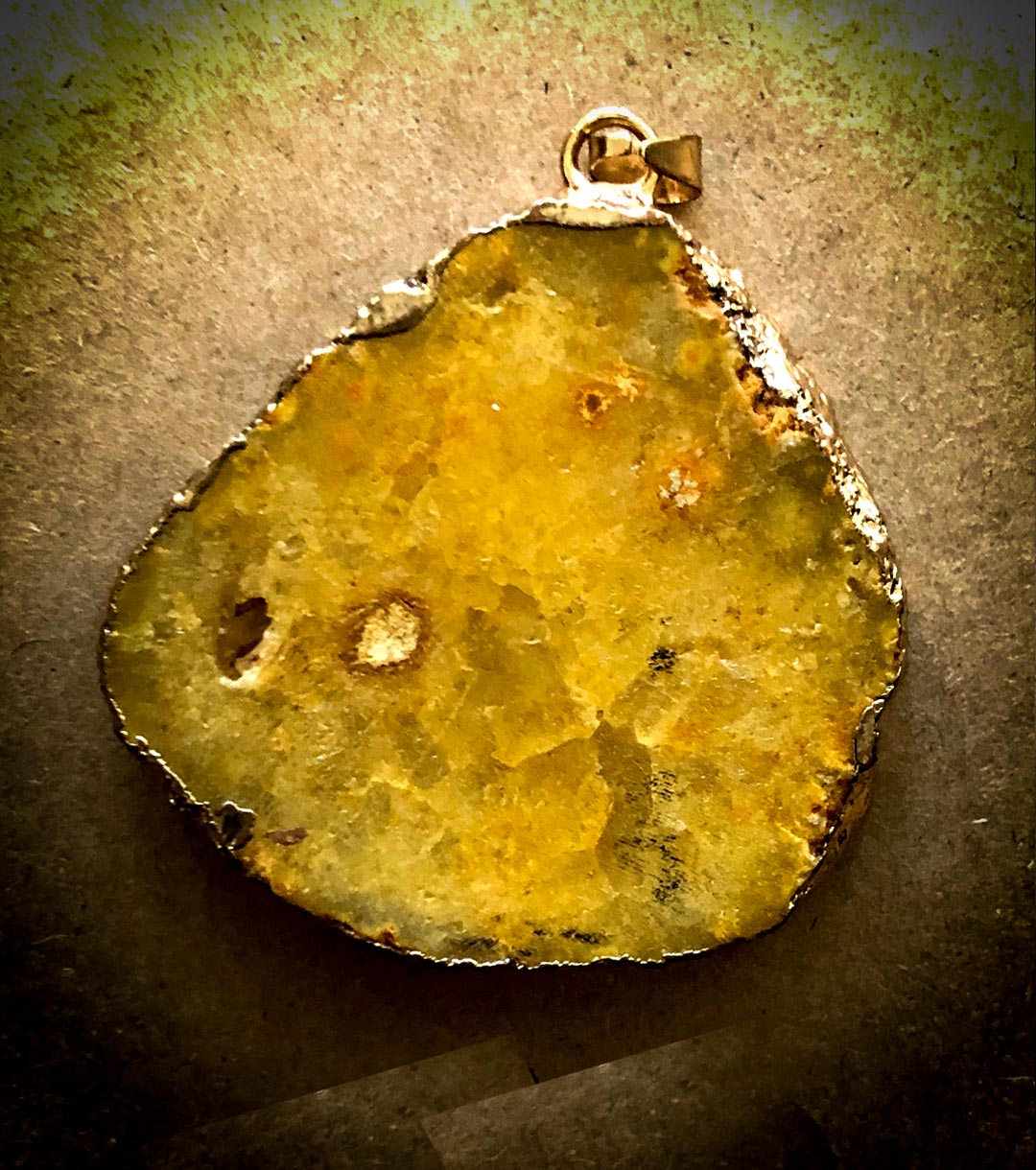 Citrine Yellow Druzy Quartz Gold Plated Pendant